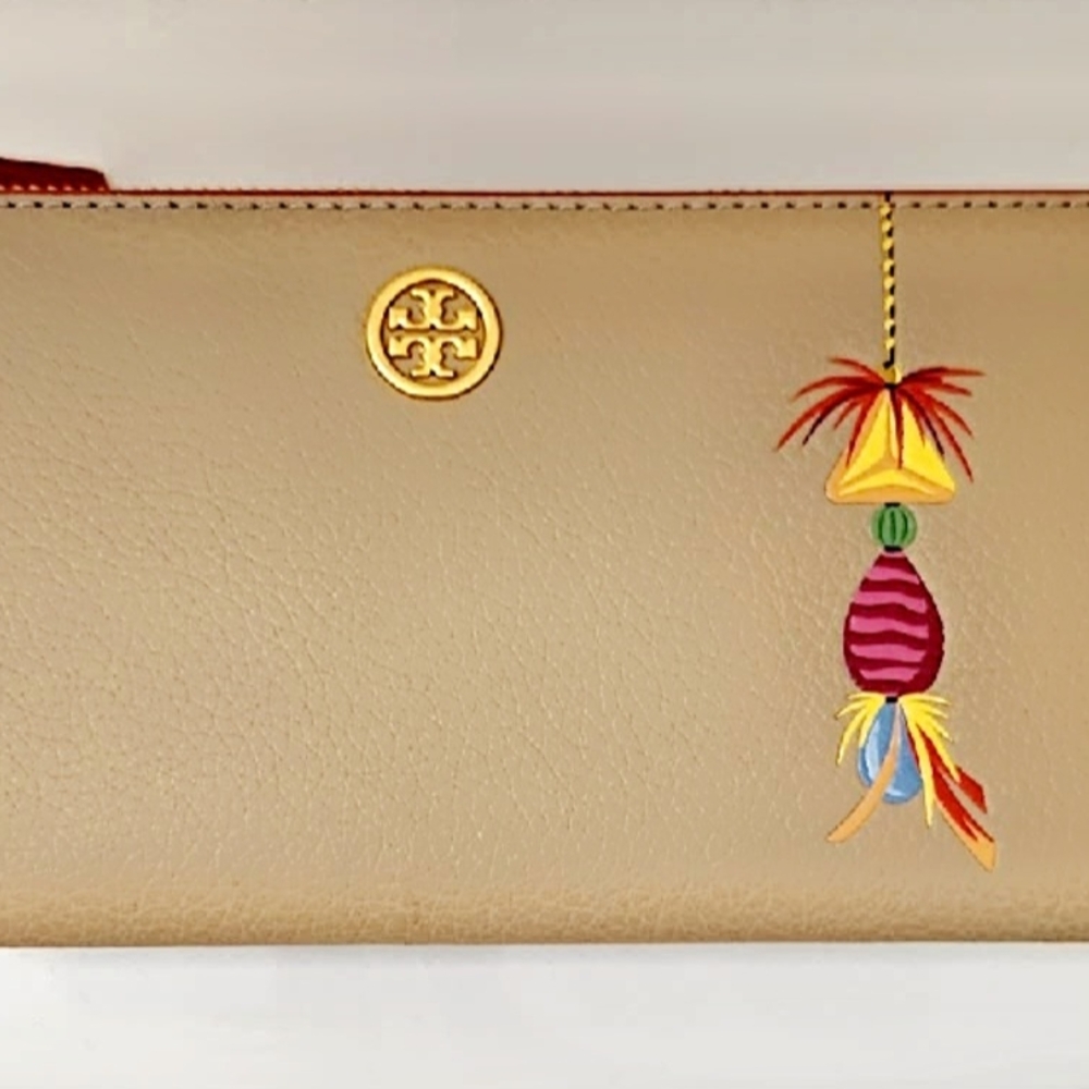 Tory Burch Beige Clutch with Colorful Tassel